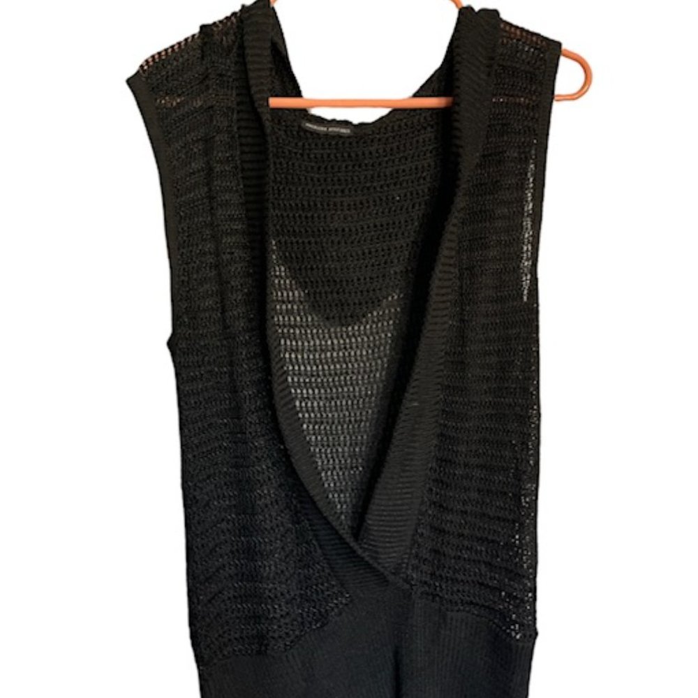 American Attitude Open Crocheted Sleeveless Summer Pullover Hoodie- Large- Black